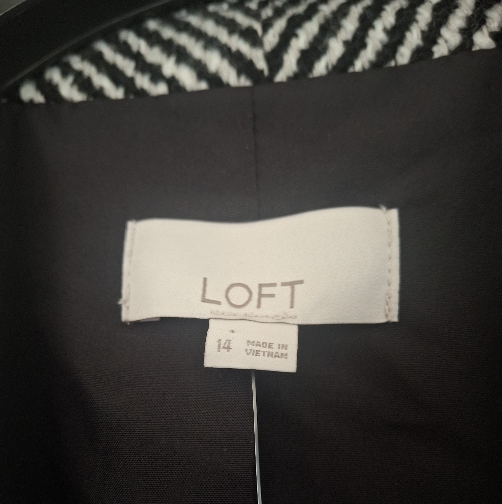 LOFT Herringbone Double Breasted Wool Blend Black White Blazer-Size 14 - NWT - Picture 5 of 12